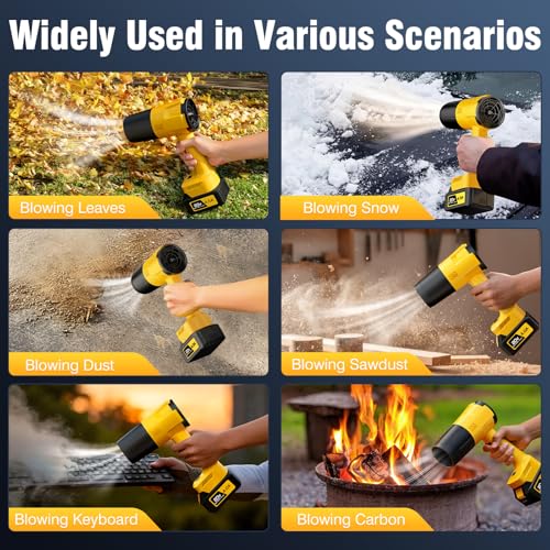 Image of Leaf Blower Cordless, Handheld Leaf Blower with 2 X 4.0Ah Battery and Charger, Snow Blower with 6 Speed Modes, Lightweight Blowers for Lawn Care, Patio, Yard, Blowing Snow, Leaves, Dust-Yellow