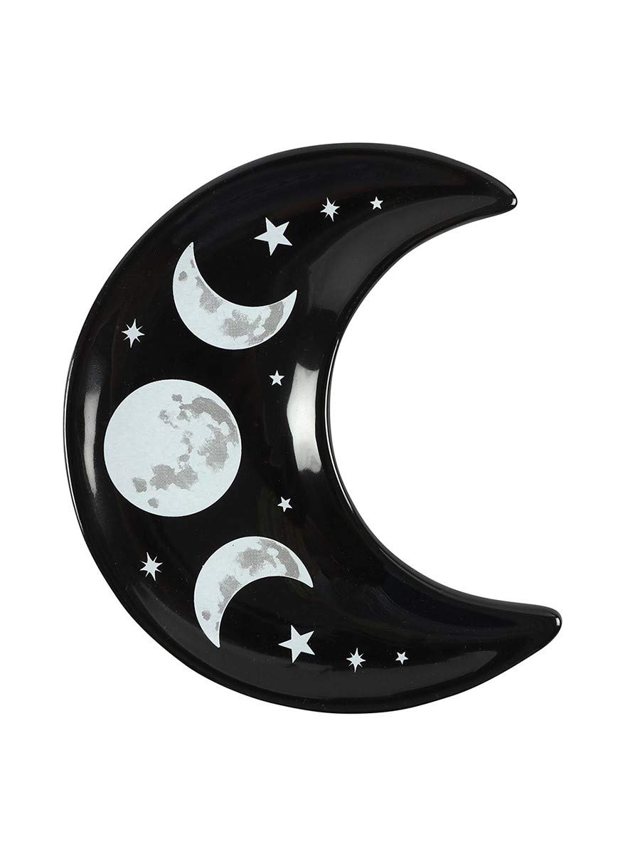 Grindstore Crescent Moon Trinket Dish Ornament Black 11x12cm