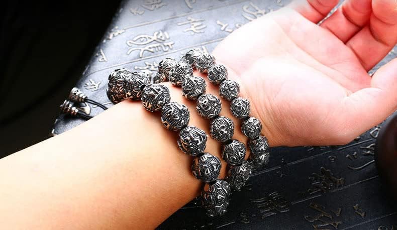 National Style Mens Stainless Steel Buddhist Mantra Beads Link Bracelet Chain