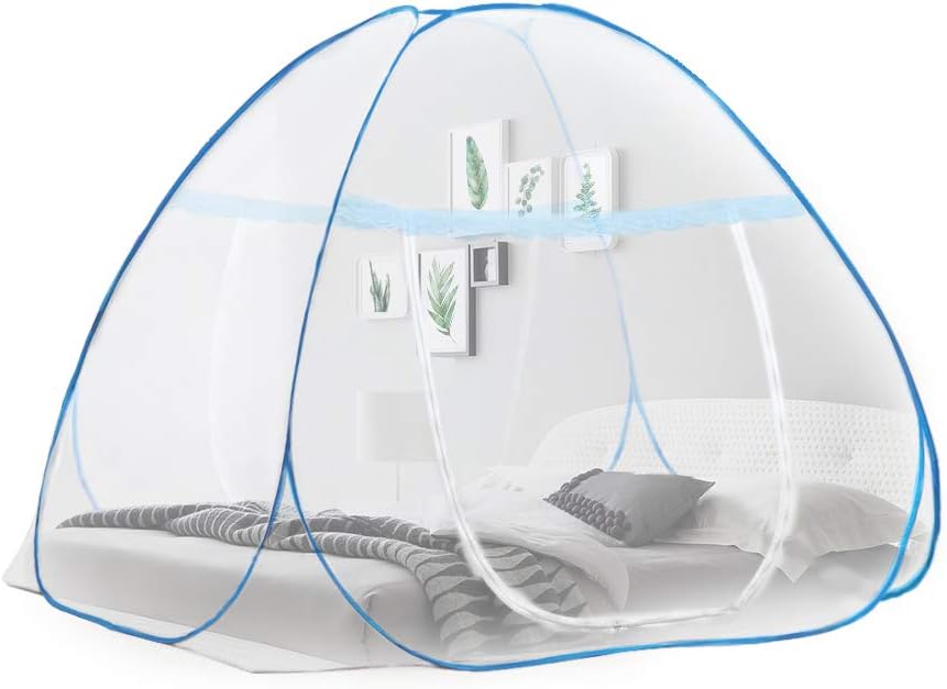 OTraki Pop Up Mosquito Net King Size 1.8m * 2.0m * 1.5m One Touch Tent Yurt Dome Nets for Double Bed Free Installation Foldable Mosquito Netting for Home, Outdoor, Trabel, Camping