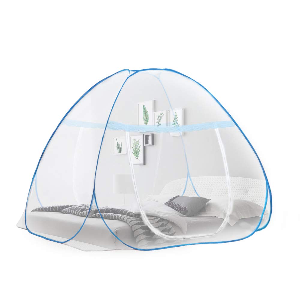 OTraki Pop Up Mosquito Net King Size 1.8m * 2.0m * 1.5m One Touch Tent Yurt Dome Nets for Double Bed Free Installation Foldable Mosquito Netting for Home, Outdoor, Trabel, Camping
