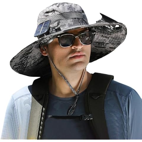 Wide Brim Solar Fan Hat Outdoor Fishing Hat with fan built In Sombrero Para el Sol Hombre Waterproof Removable Outdoor Solar Fan Hats for Men Solar & USB Charging (US, Alpha, One Size, Color F) Cover
