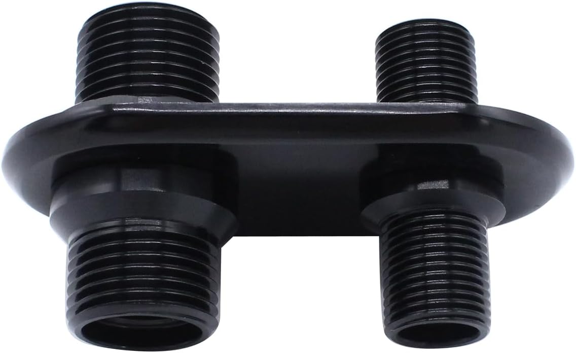 1 pc SHLPDFM Black Polished Firewall Bulkhead 2-Port 1-6(5/8"in-18) 1-10(7/8"in-14) Billet Aluminum Inline Heater AC Bulkhead Connector 181152-100 Compatible with Hot Rod Chevy Ford GM
