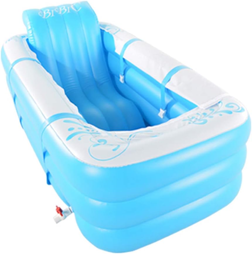 FFLSDR Thickened Large Folding Insulation Inflatable Bathtub, Adult Household Plastic Double Can Sit (Color : Blue)