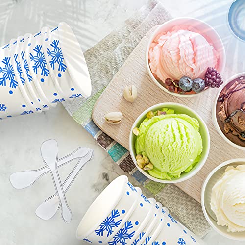 Image of Boao 100 Set 5 oz Ice Cream Cups with Spoons Disposable Paper Sundae Dessert Bowls Summer Party Supplies (Snowflake Style)