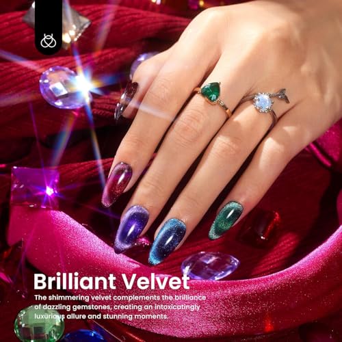 Image of Beetles Cat Eye Gel Nail Polish Set, 6 Colors Glitter Gel Polish Kit Red Pink Shiny Brown Burgundy Purple Blue Green Magnetic Effect Sparkle Stunning Soak Off UV Manicure Gifts for Women