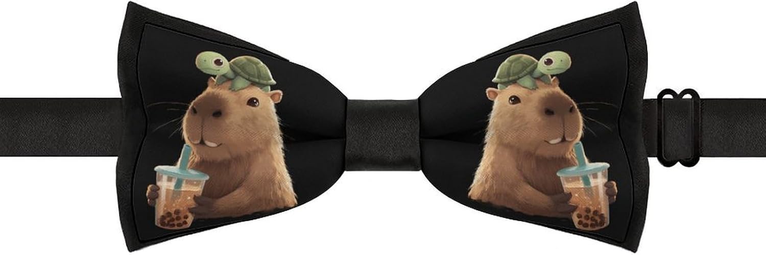 Capybara And Turtle Funny Men's Bow Tie Pre-tied Adjustable Bowtie Accessories for Party Wedding