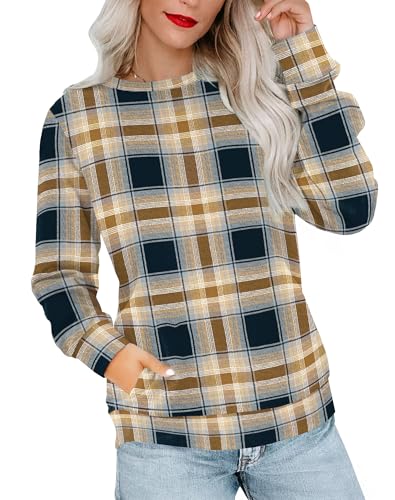 RUMIA Crewneck Fall Sweatshirts for Women Plain Long Sleeve Top with Pocket — view 2