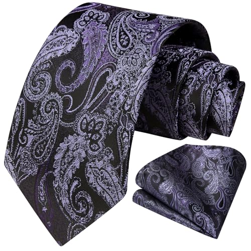 Image of HISDERN Ties for Men Paisley Floral Tie Handkerchief Classic Woven Business Formal Necktie and Pocket Square Set Wedding