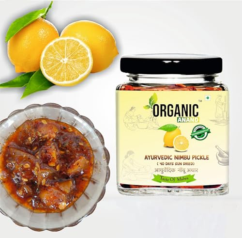 Image of Organic Anand Homemade Ayurvedic Lemon Pickle (40 Days Sun Dried) 250gram Nimbu ka Achaar, Flavourful, Delicious, Traditional Taste (Pack of 1)