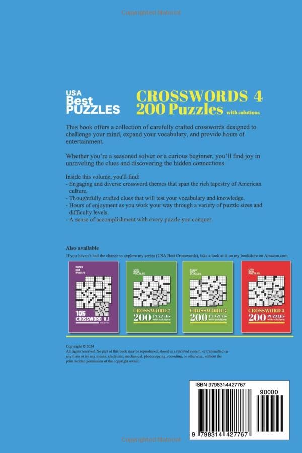 USA Best Crosswords 4: 200 Puzzles Easy to Hard for Adults with solutions - Image 2
