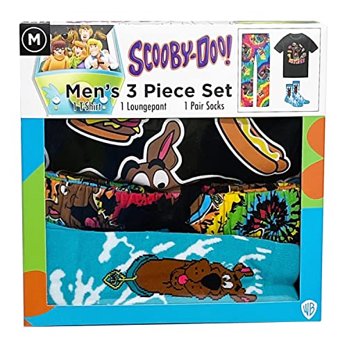 Scooby-Doo! mens 3-pc Lounge Box Set With T-shirt, Pants and Socks in Psychedelic Tiedye & Scooby Snacks Sizes S-m-l-xl2
