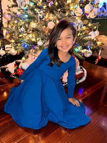 Image of Stelle Long Sleeve Girls Dress Toddler Dresses Skater Twirl Cotton A-Line Dress for School Casual | Criss Cross Back,Crew Neck,High Waist,Spinny Swing,Stretchable,Spring Fall Winter,Casual School Birthday Dance