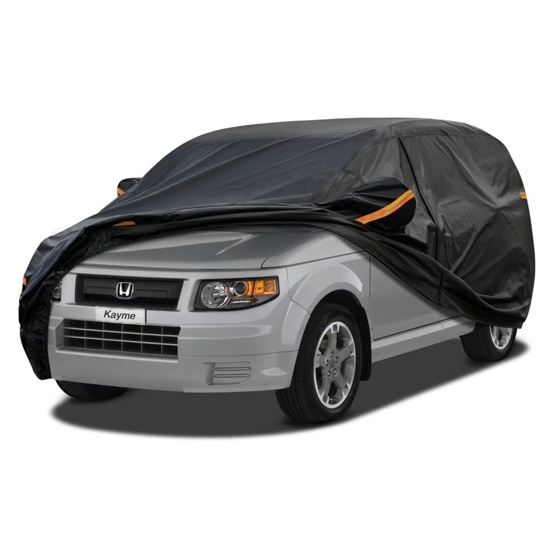 Kayme SUV Car Cover Fit for Honda Element (2003-2011) Automobiles All Weather Waterproof, Outdoor Cover Sun Rain Protection, with Lock and Zipper Door.Black