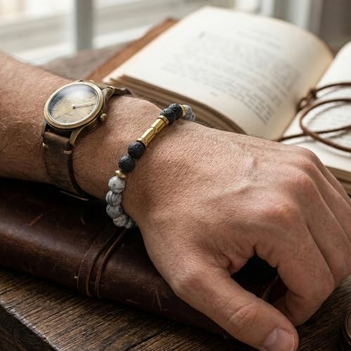 Image of 5 Senses Co. Luxury Starlight Bracelet Gift Set Combo for Men | Gift for Father, Brother, Boyfriend, Friend, Birthday | Certified Natural Stone Crystals Bracelet with Metallic Inserts & Long Lasting Luxurious Stardust Perfume | Birthday Card
