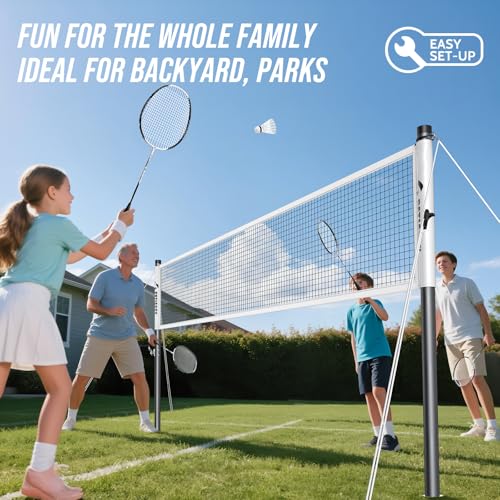 Image of Professional Badminton Set with Carbon Aluminum Badminton Rackets Set of 4, Outdoor Portable Badminton Net with Winch System, 4 Nylon Badminton Shuttlecocks and Bag