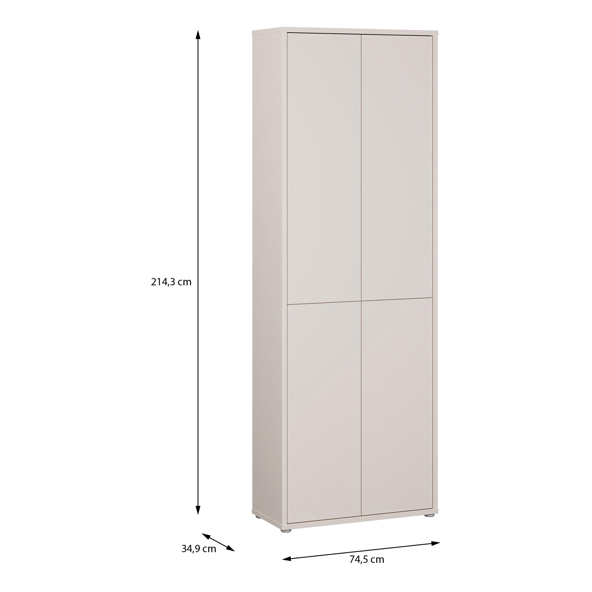 Forte Alice Springs Hochschrank 50, modern-minimalistisch, 4-türig, Wohn-/Esszimmer, Holzwerkstoff, Kaschmir Beige, 74,5 cm breit x 214,3 cm hoch x 34,9 cm tief