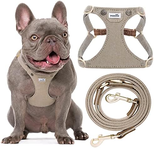 Puppytie No Pull Dog Harness with Multifunction Dog Leash,Soft Adjustable No Choke Escape Proof Pet Harness Vest for Medium Dogs,Denim Mocha Brown,M