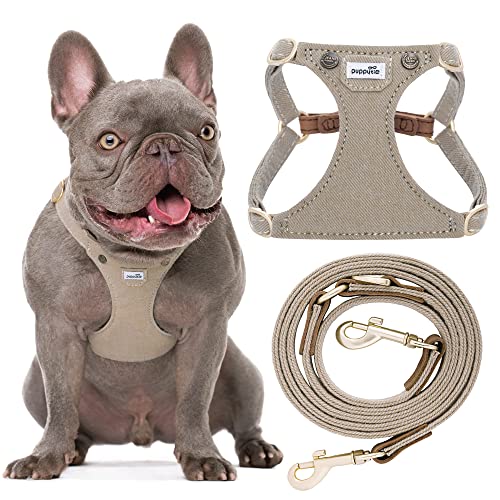 Puppytie No Pull Dog Harness With Multifunction Dog Leash,Soft Adjustable No Choke Escape Proof Pet Harness Vest For Medium Dogs,Denim Mocha Brown,M #TOP1