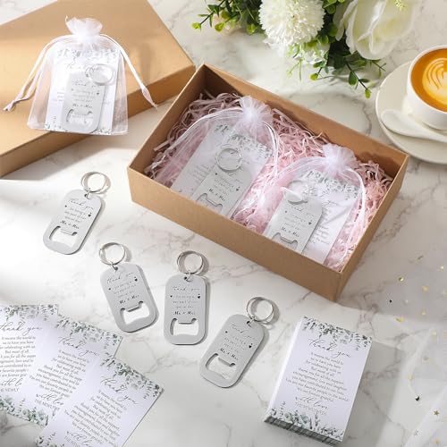 FoldTier 50 Sets Wedding Favors for Guests Include Key Bottle Opener Beer Bottle Opener Keychain Thank You Cards and Organza Bags Bridal Shower Wedding Party Souvenirs Gifts (Thank You) - Thumbnail 5