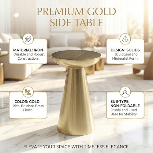 Image of Wakefit Glimra Golden Electroplated Side Table |Mirror Gold Finish | Bed Side Table|End Table for Living Room, Bedroom, Office, Coffee Table in Gold | Stylish & Comfortable Furniture for Home Decor