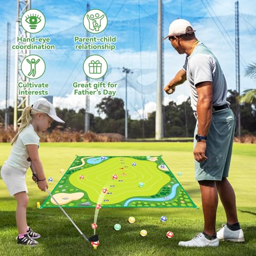 Jovizo Golf Chipping Game with Double-Sided Mat, 2 Adjustable Golf Clubs, 20 Sticky Balls, Outdoor Indoor Family Toss Game, Sport Toy Gift for Kids Adults