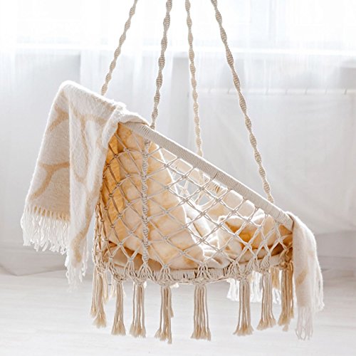 Hammock Chair Macrame Swing, Hanging Chair for Reading/Leisure, 330 Pound Capacity, Perfect for Indoor/Outdoor Home, Garden, Deck, Yard - Thumbnail 5