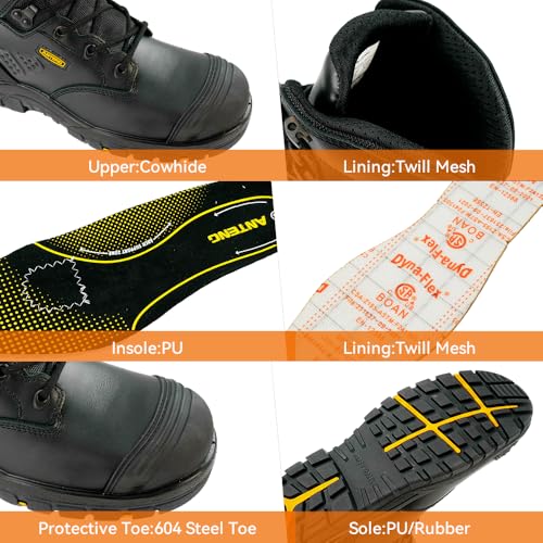Image of Men's Work Boots, Oiled Nubuck Leather Steel Toes Mens Work Shoes, Non Slip Lace Up Protective Shoes, 8 Inch, Anti-Static, Anti-Puncturing, Anti-Fatigue (AT505, Black,9)