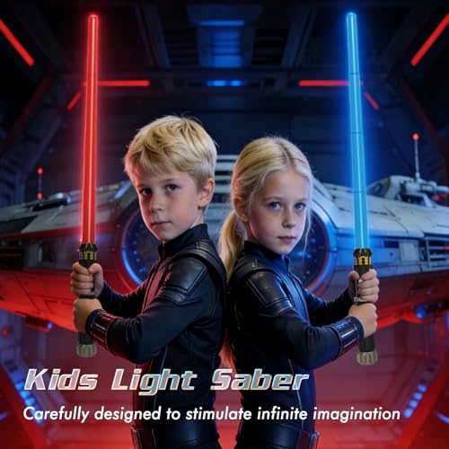 FlashyU Lichtschwert Jungen Mädchen Geschenke ab 4 Jahre, 2er-Pack Laserschwert Erwachsene Kinder Spiele Spielzeug Mitgebsel Kindergeburtstag, Coole Sachen für Jungs Teenager Geschenk, Rot und Blau