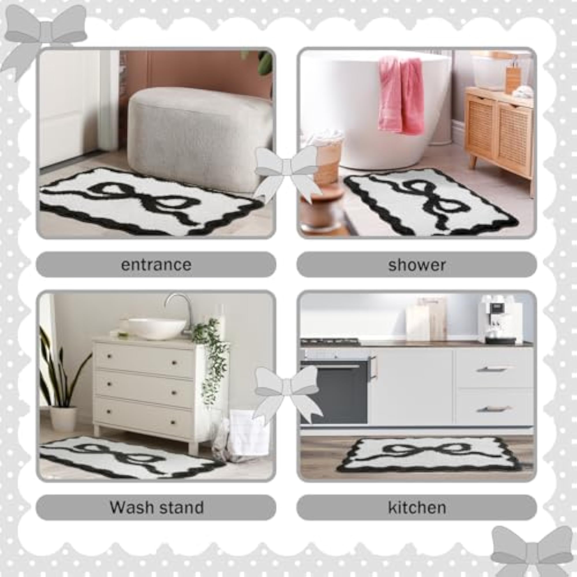 Scalloped Bow Bathroom Mat, Non Slip, Cute Aesthetic