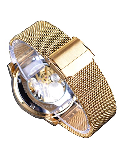 Image of FORSINING Men's Skeleton Watch Steampunk Watch Black Mechanical Watch for Men Minimalist Retro Design Mechanical Skeleton Wrist Watch Transparent