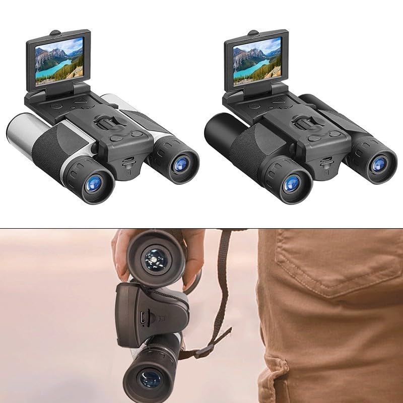 Prismáticos 12x32 con cámara y pantalla LCD de 2 pulgadas, adecuados para capturar fotos y videos durante la observación de aves, conciertos y viajes de caza (negro)