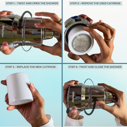 Image of Life Harbor 15-Stage Hard Water Shower Filter | Reduces Hair Fall, Dry Skin & Dandruff | KDF-55 + Activated Carbon + FOF Scale Inhibitor | 2X Active Filtration Media (Cartridge: Shower Filter)