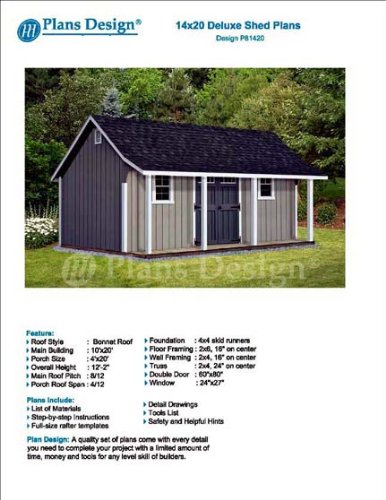 14' x 20' Storage Shed with Porch Plans for Backyard Garden - Design