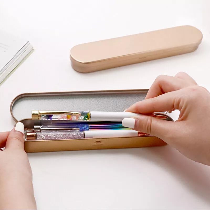 Image of STORE 2508 4Pcs Empty Hinged Metal Box with Removable Sponge for Fountain Pens Ballpoint Pens Pencils Stationary Cutlery Candies Art & Craft Jewellery Nail Art Makeup Pen Drives (Gold)
