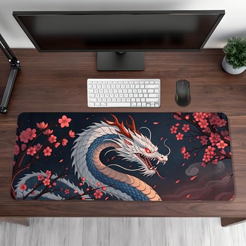 Image of Sakura Guardian Premium Desk Mat | Anti-Skid | Anti-Slip | 80 x 30 cm | Laptop Mat for Work from Home /Office /Gaming- Extended Mouse pad and Keyboard Desk mat