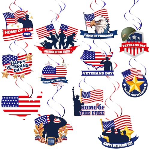 30pcs Veterans Day Decorations Set Thank You Veterans Hanging Swirls Patriotic Party Decorations Foil Streamers Happy Veterans Day Hanging Swirls for Veterans Day Party