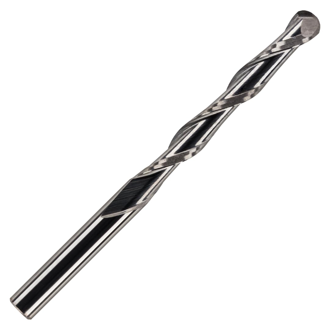Rennie Tools - 3.175mm (1/8") x 32mm Flute Solid Carbide Ballnose Spiral 2 Flute Up Cut Router Bit for PVC, Acylic, Wood and Hard Woods