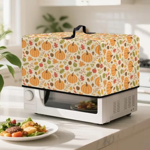 Image of Microwave Oven Cover, Air Fryer Toaster Oven Dust Cover Fall Decor Countertop Appliance Protector, S, 18.25 x 14.5 x 11 Inches, Pumpkin Maple Leaf Beige