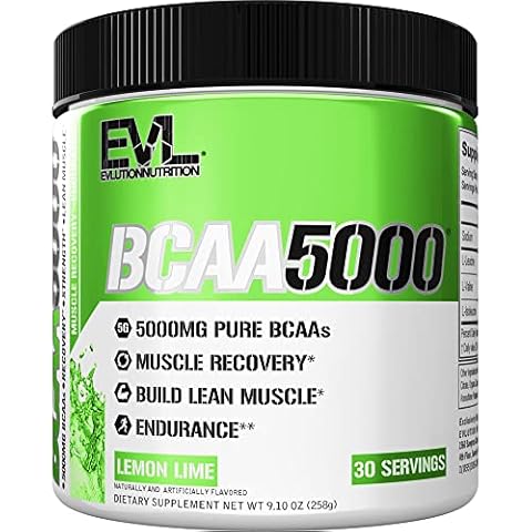 Evlution Nutrition BCAA5000 Powder 5 Grams of Branched Chain Amino Acids (BCAAs) Essential for Performance, Recovery, Endurance, Muscle Building, Keto Friendly, Zero Sugar, 30 Servings (Lemon Lime) Cover