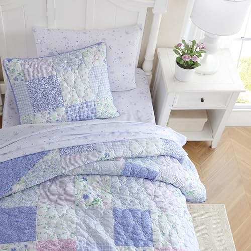 Parure de lit enfant Laura Ashley douillette en coton patchwork violet Parker pour grand lit