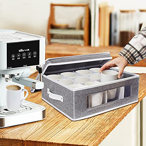Homyfort Mug Storage Box, China Storage Containers Organizer Hard Shell With Dividers For 12 Coffee Mugs, Tea Cup, Moving & Packing (Grey) #TOP1