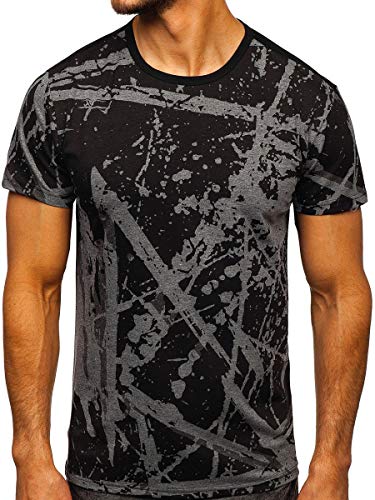 BOLF Hombre Camiseta de Manga Corta Tshirt Escote Redondo Impresión Estilo Diario J.Style 100788-1 Grafito M [3C3]