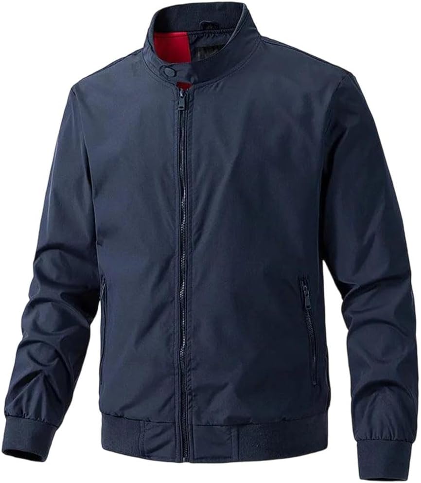 Men's Round Neck Jackets Young Solid Simple Coats Tops Outerwear