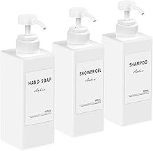 3 x 500ml Soap Dispenser, Empty Pump Bottle Refillable Shower Gel Dispenser with Labels for Shower and Bathroom – White
