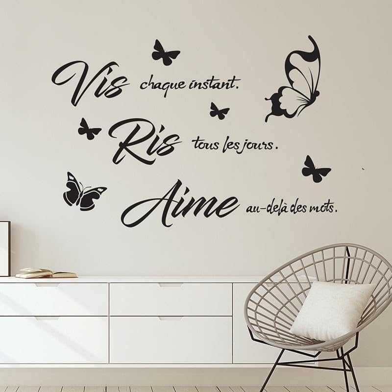 Autocollant mural en vinyle avec citation française Vis, RIS, Aime Papillons Décoration pour le...