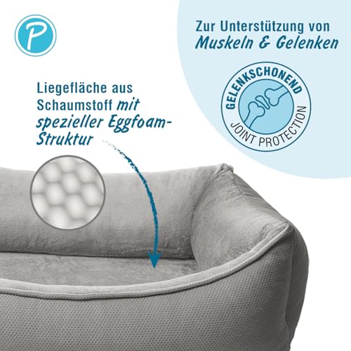 Petlando orthopädisches Hundebett für mittelgroße Hunde, ergonomisch & gelenkschonend, rutschfest, waschbarer Bezug 60°C, Hundekorb, Hundesofa LikeOrtho Lucy mit Wendekissen Grau, M 100x70x2-3