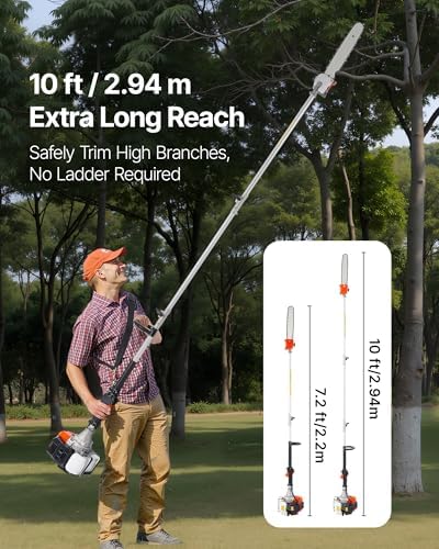 Bild 1 - VEVOR Benzin Hochentaster, 2-Takt, 52 ccm, Motorsäge, Teleskopsäge mit 2,2–2,94 m ausziehbarer Stange, 35,6 cm Schwert, 850 ml Kraftstofftank, für kraftvolles sicheres sägen in hohen Baumkronen