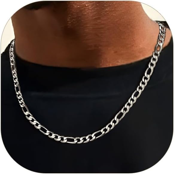 ChainsPro Silver/Gold Plated/Black Figaro Chain for Men Women, Men Necklace Chains, 4/6/9/13 mm, 14-30inch Stainless Steel Necklaces Hip Hop Chain- Send Gift Box