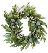 Admired By Nature 24" Artificial Pine Cone Wreath Holiday Christmas Wreath for Front Door Home De...